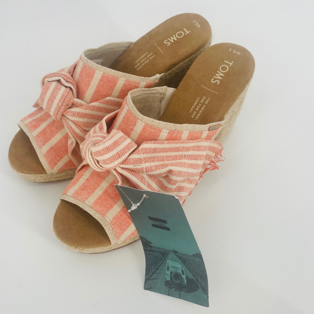 TOMS Junie Orange Cabana Stripe Knotted Espadrille Platform Mules New size 6.5